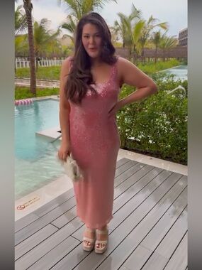Sequin Scoop Neck Pink Slip Dress
